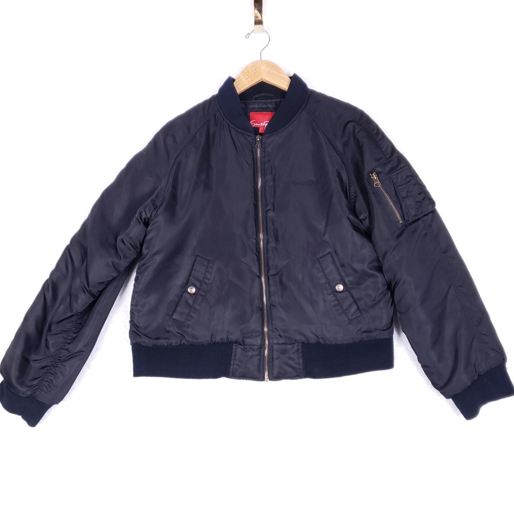 Southpole Bomber Jacket Large Black Quilted Lined Nylon Zip Up Streetwear